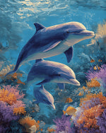 Dolphins and coral reef cross stitch kit for beginners