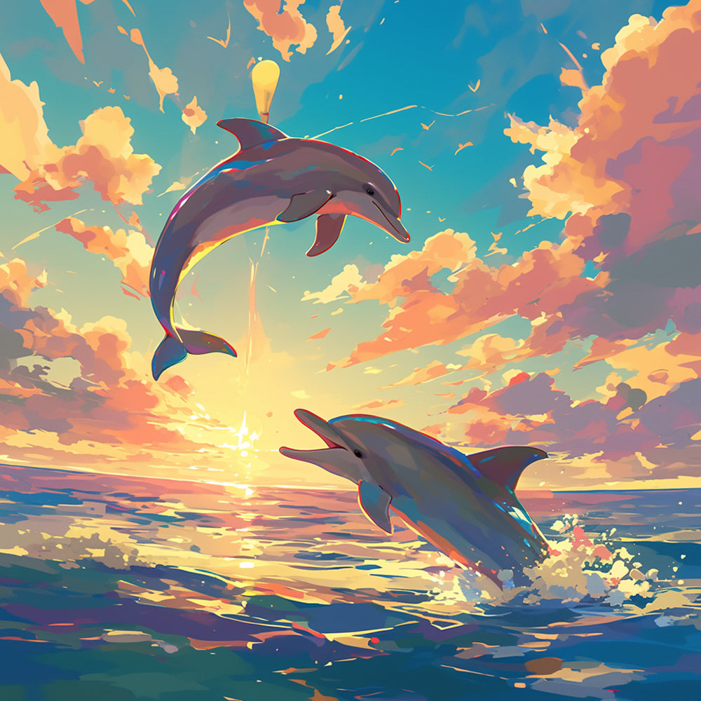 Dolphins jumping in the clouds cross stitch kit for beginners
