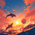 Dolphins leaping at sunset cross stitch kit for beginners