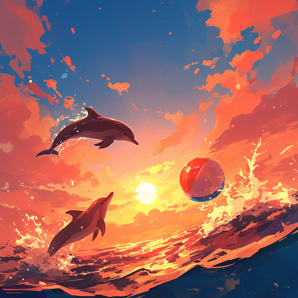 Dolphins leaping at sunset cross stitch kit for beginners