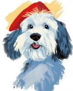Doodle dog with beret cross stitch kit for beginners