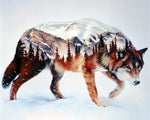 Double exposure wolf and mountain cross stitch kit for beginners
