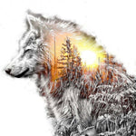 Double exposure wolf and sunset forest cross stitch kit for beginners