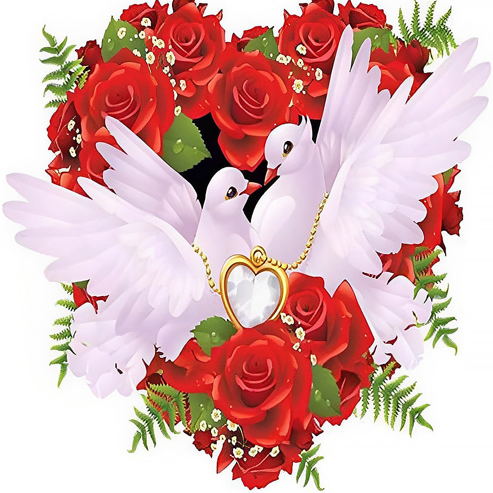Doves and rose heart cross stitch kit for beginners