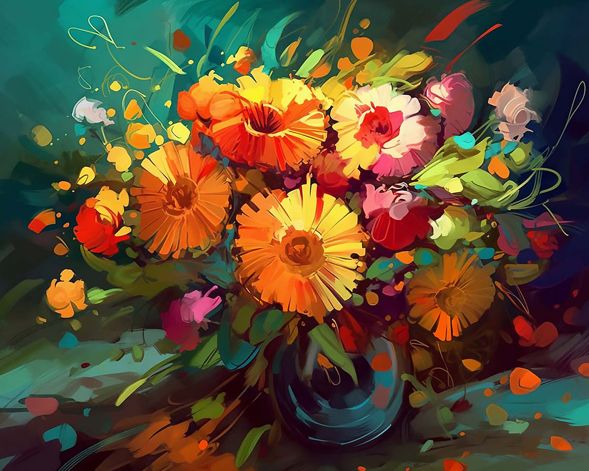 Dramatic floral arrangement cross stitch kit for beginners