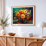 Dramatic floral arrangement paint by numbers artwork displayed on wall as home decor