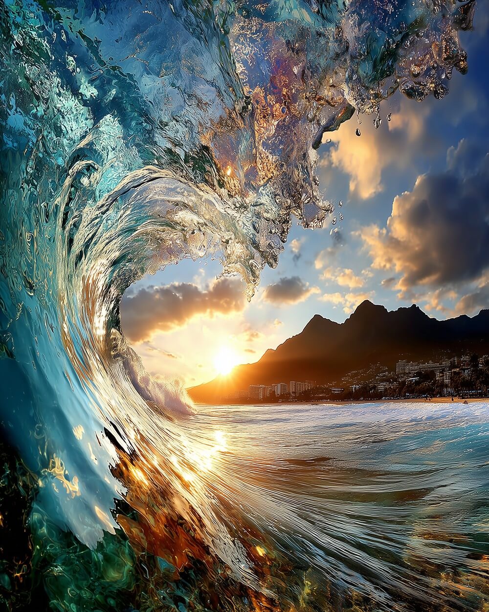Dramatic ocean wave curling cross stitch kit for beginners