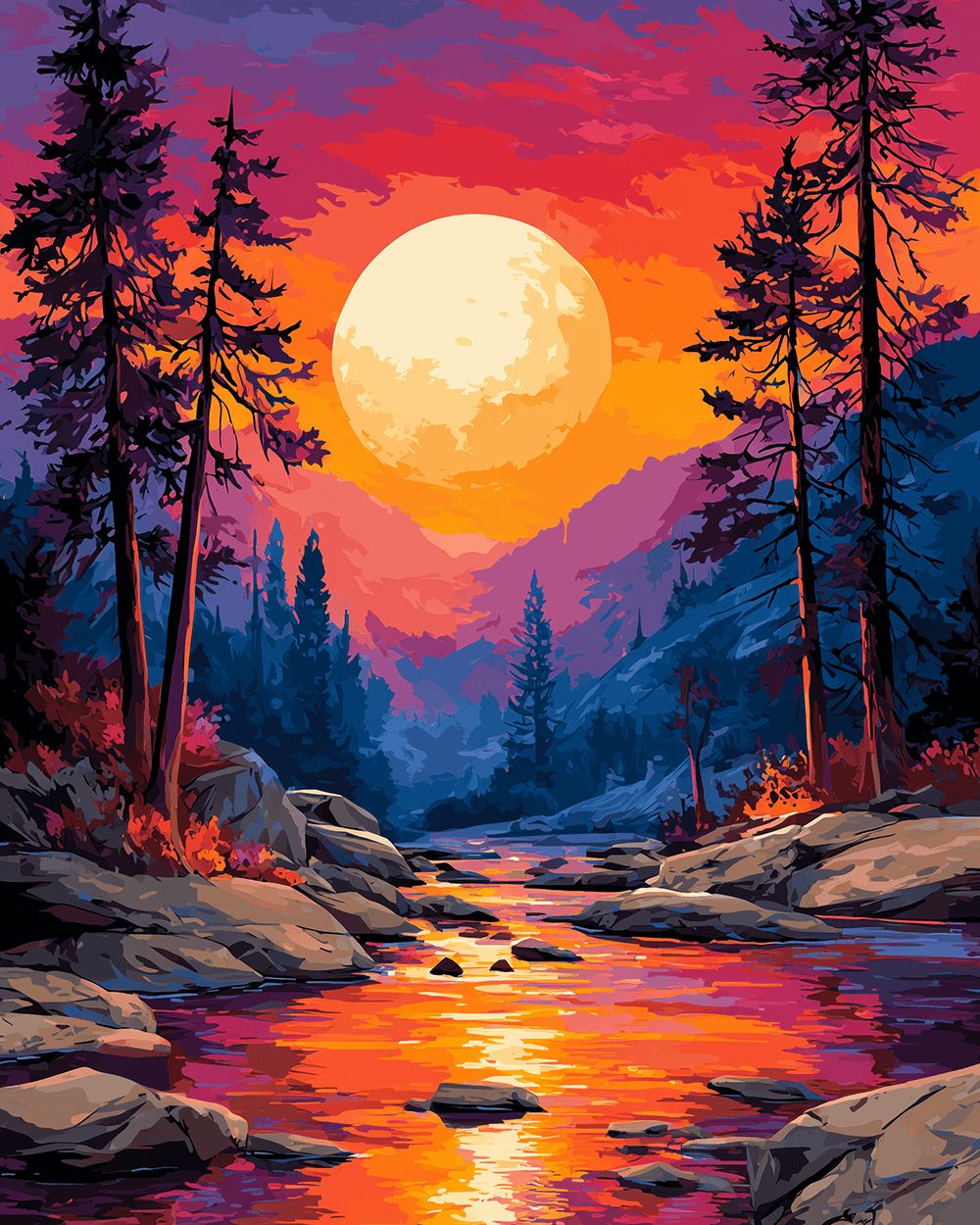 Dramatic sunset over river cross stitch kit for beginners