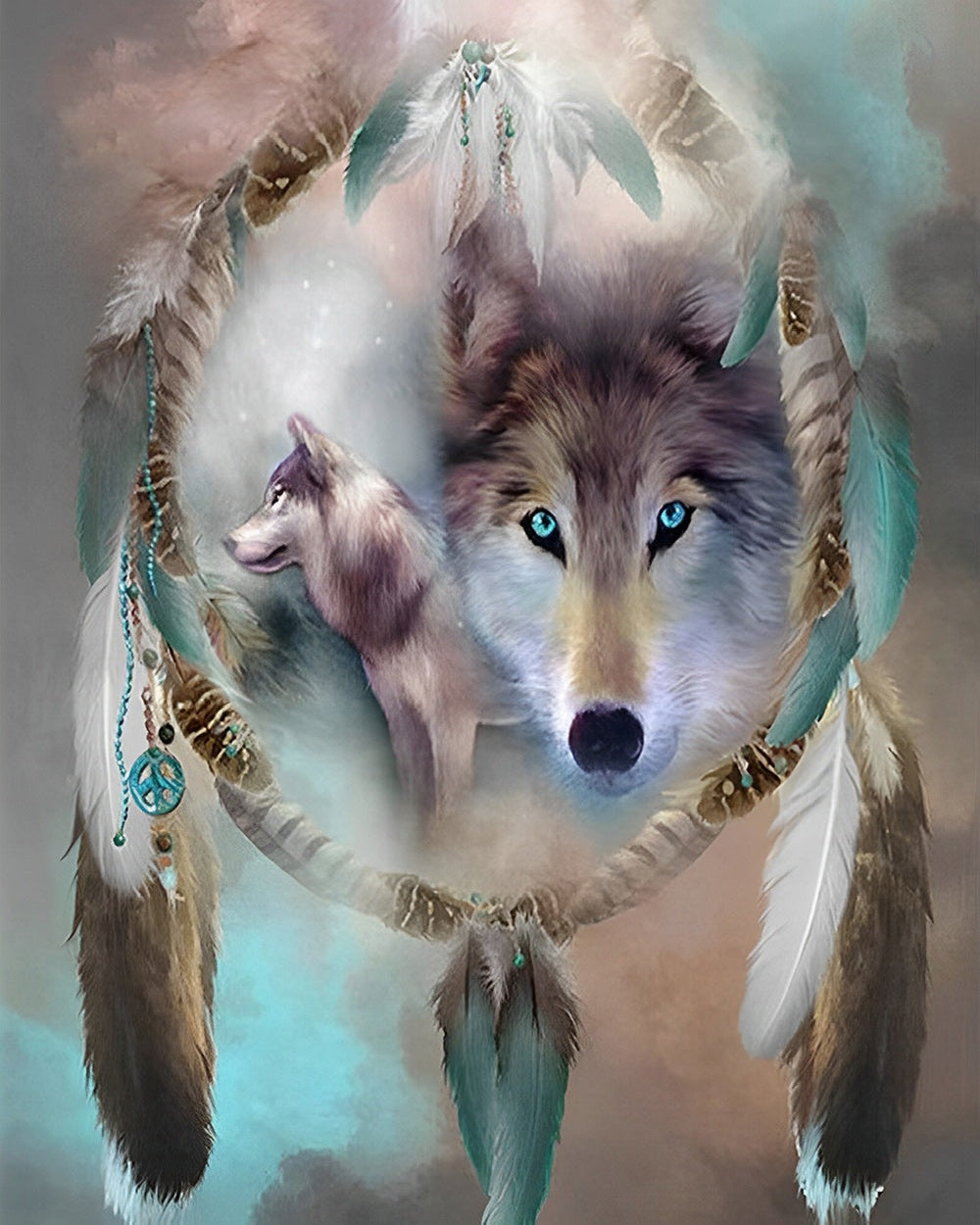 Dreamcatcher and wolf cross stitch kit for beginners