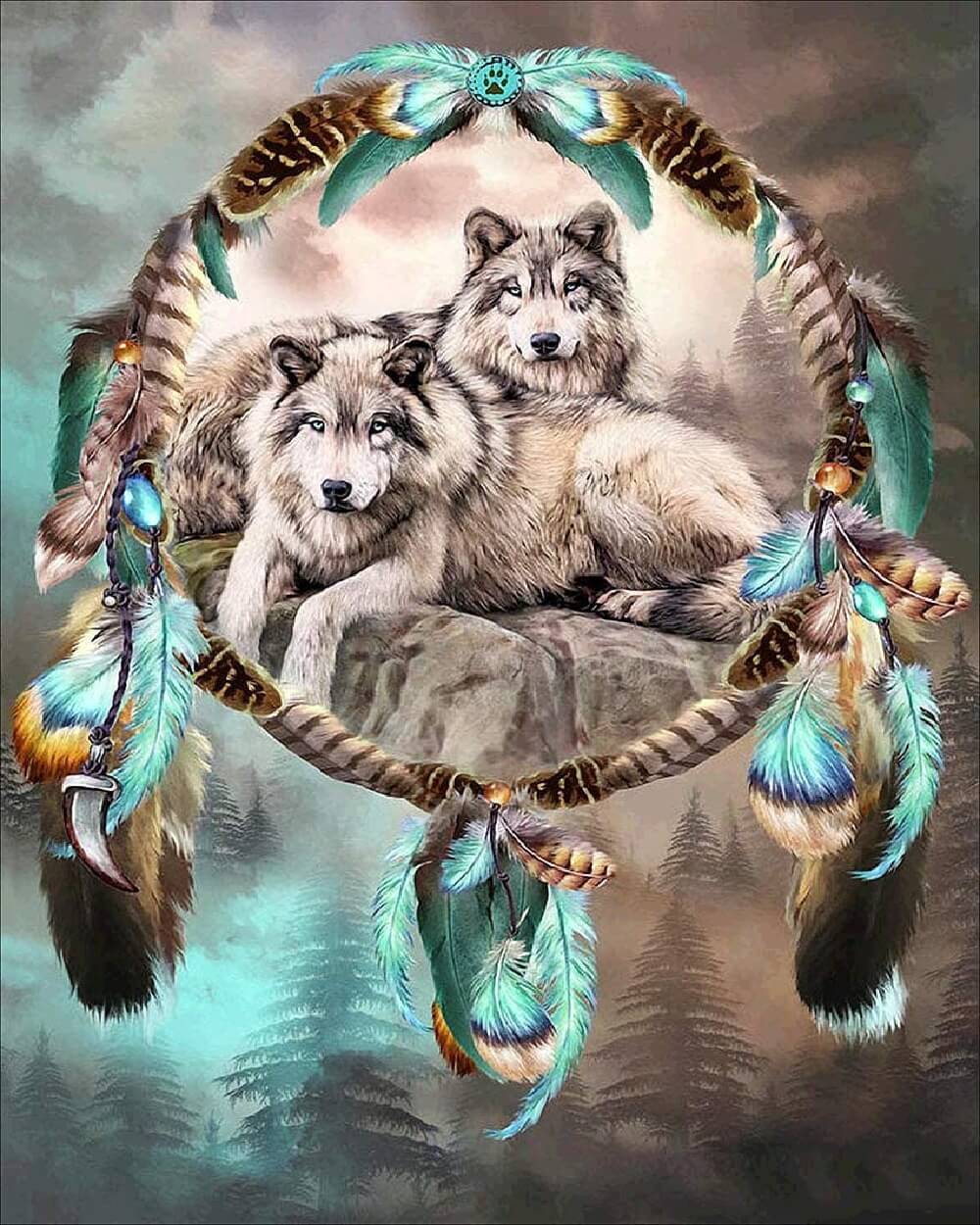 Dreamcatcher and wolves cross stitch kit for beginners