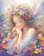 Dreamy angel with floral crown cross stitch kit for beginners