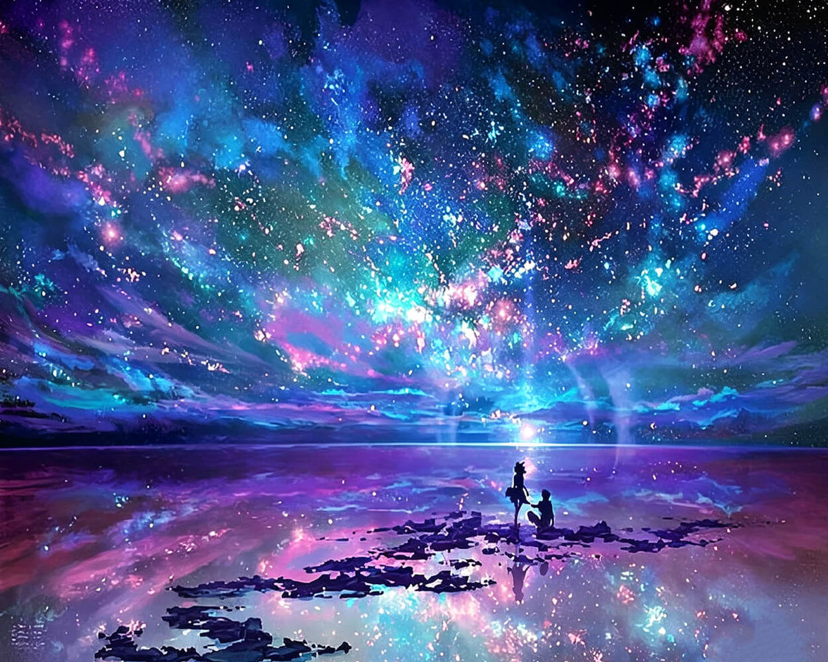 Dreamy blue starry sky and couple paint by numbers kit for beginners