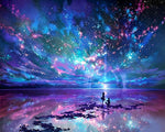 Dreamy blue starry sky and couple paint by numbers kit for beginners