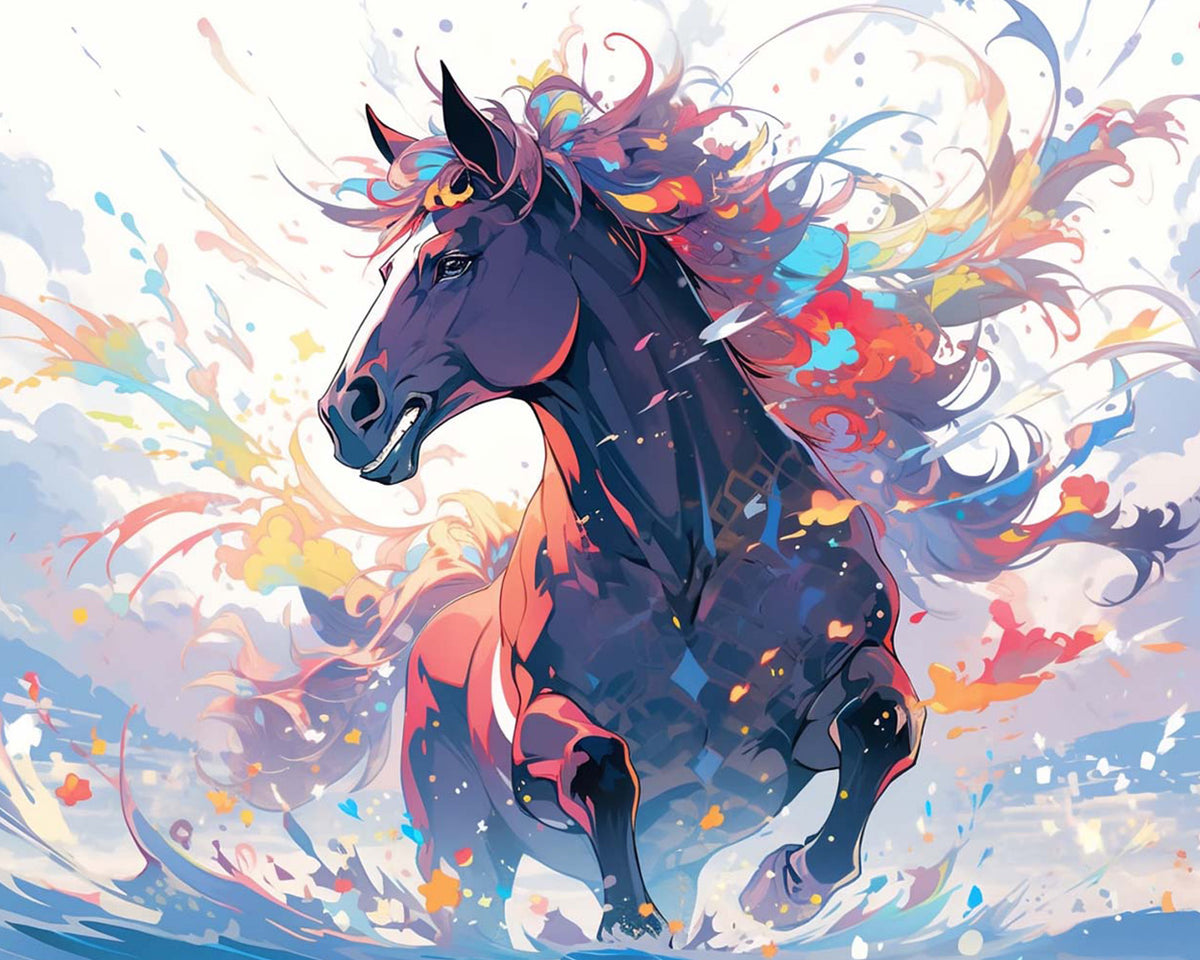 Dreamy colourful horse in motion cross stitch kit for beginners