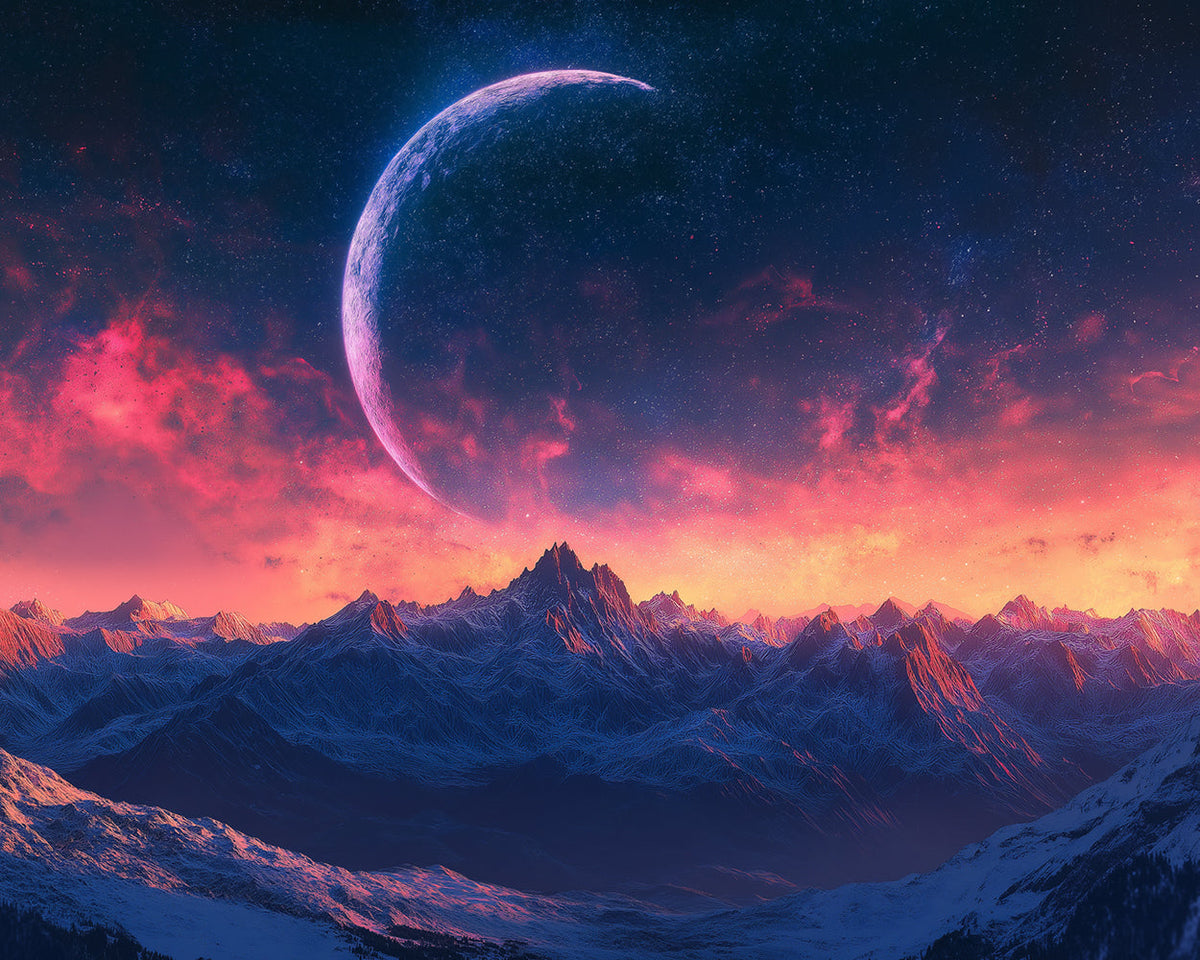 Dreamy crescent moon and snowy mountains paint by numbers kit for beginners