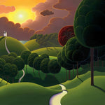 Dreamy green hills and white house cross stitch kit for beginners
