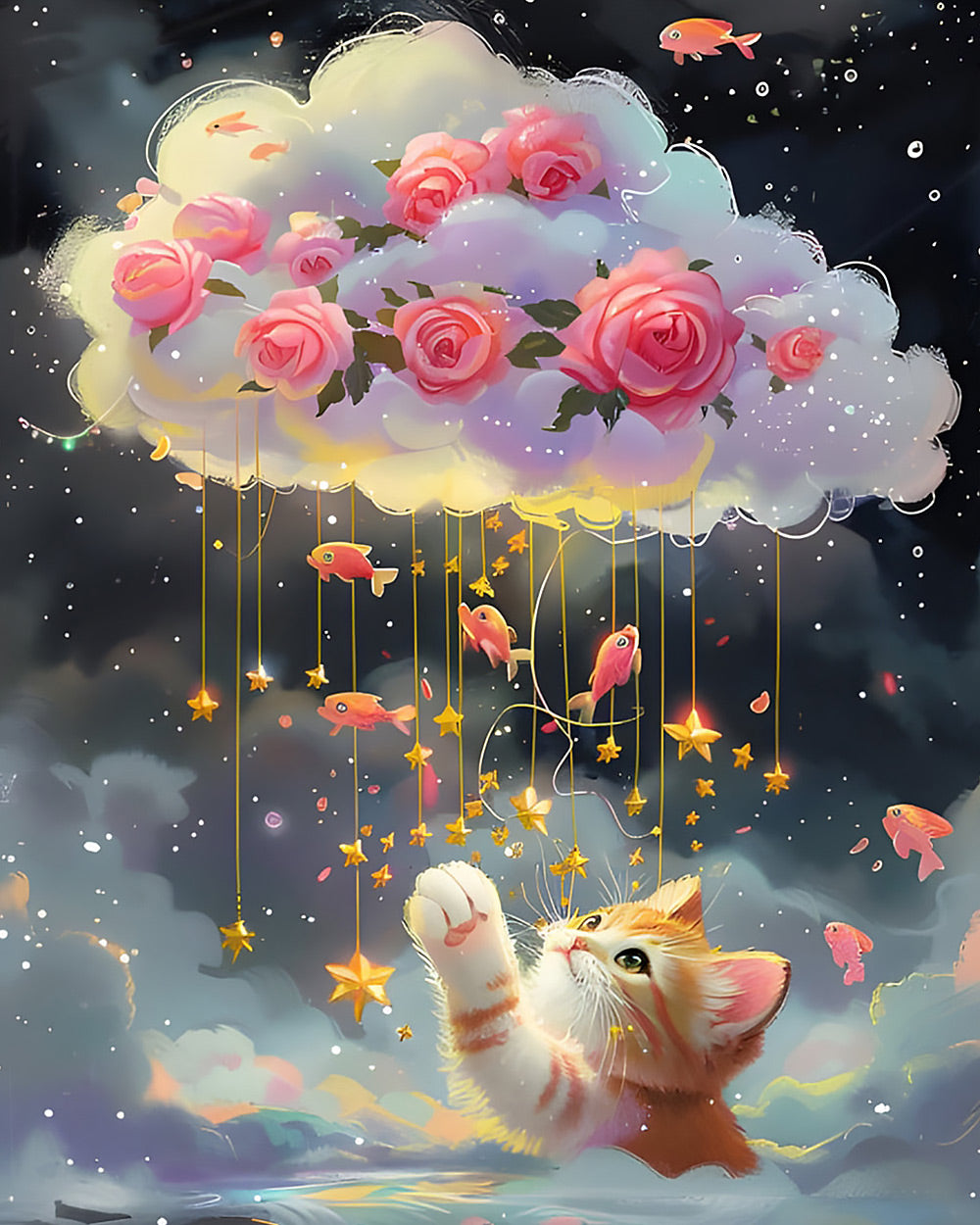 Dreamy kitten and starry cloud cross stitch kit for beginners
