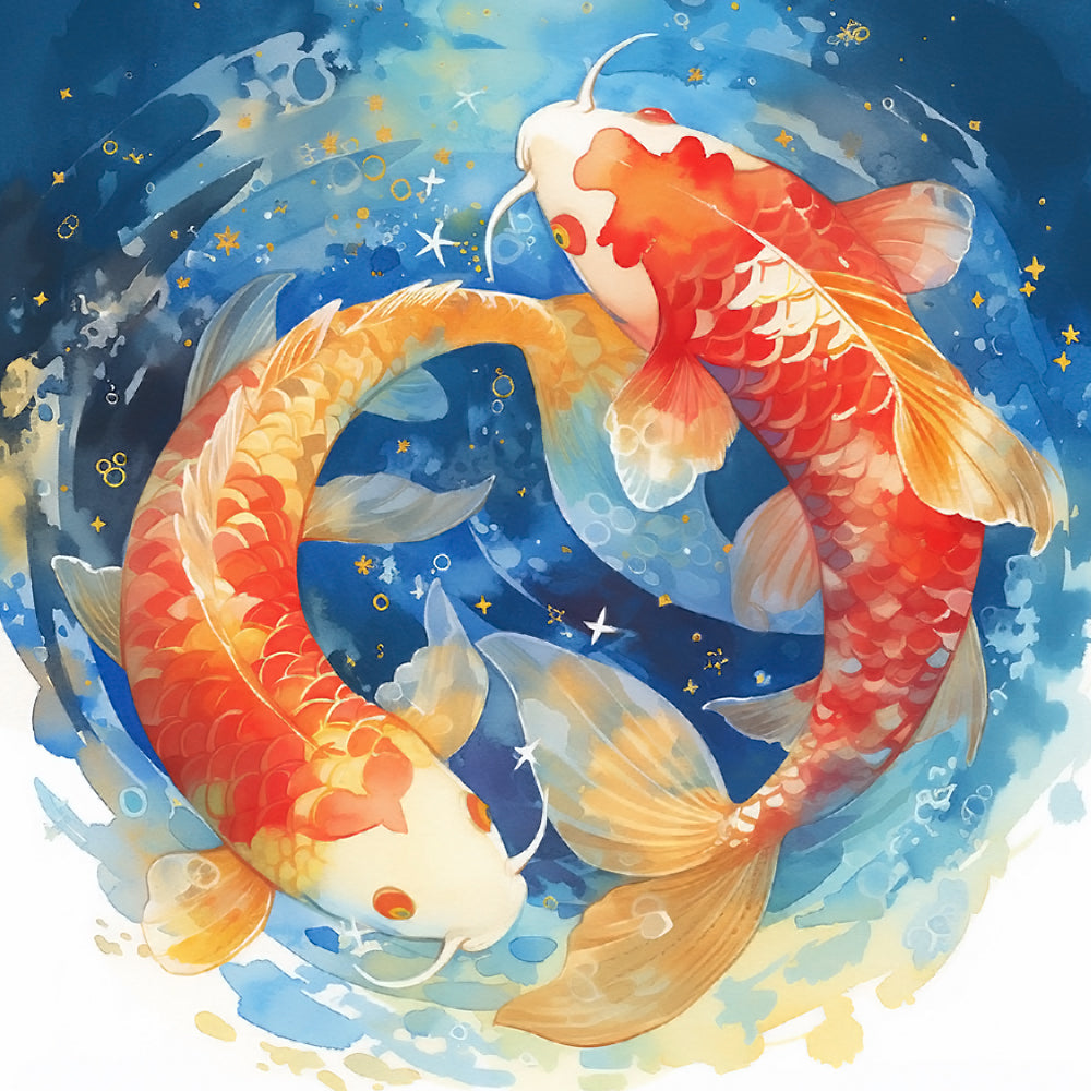 Dreamy koi fish in starry water cross stitch kit for beginners