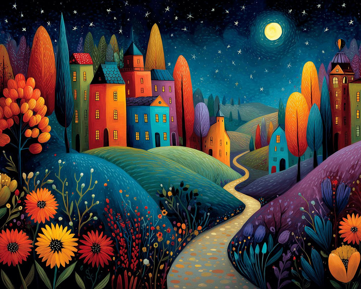 Dreamy night town cross stitch kit for beginners