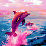 Dreamy pink dolphins cross stitch kit for beginners