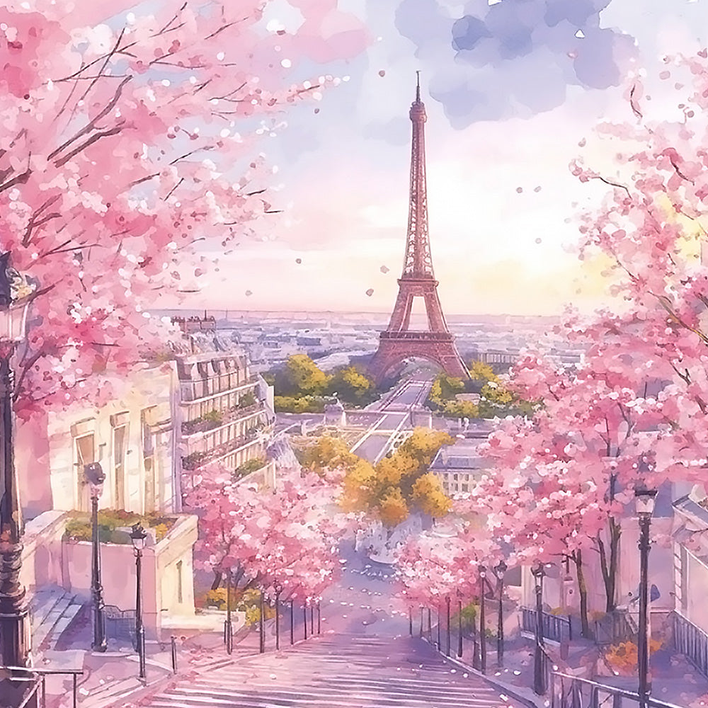 Dreamy pink eiffel tower cross stitch kit for beginners