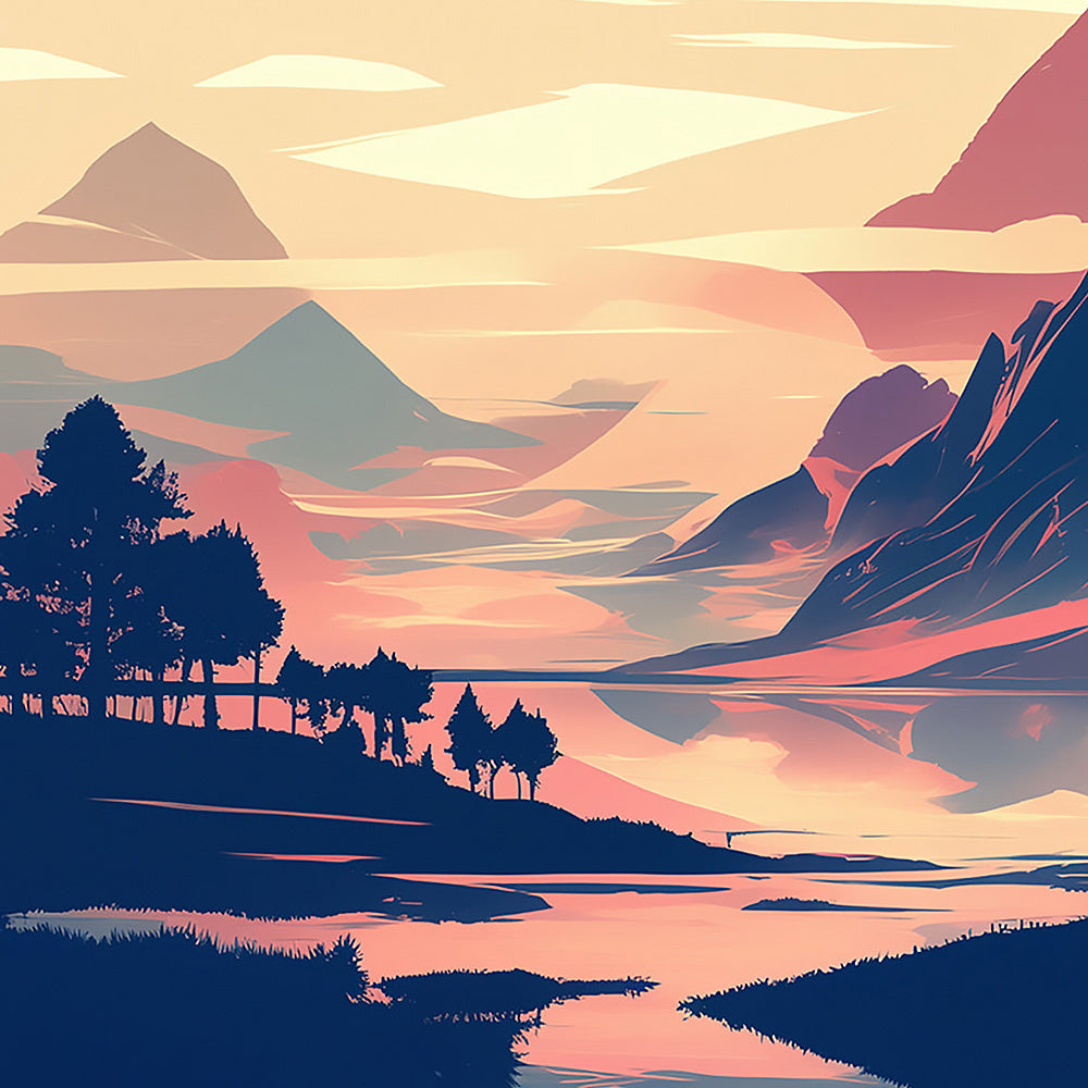 Dreamy pink mountain reflection cross stitch kit for beginners