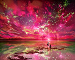 Dreamy pink starry sky and couple cross stitch kit for beginners