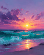 Dreamy purple and pink ocean sunset cross stitch kit for beginners