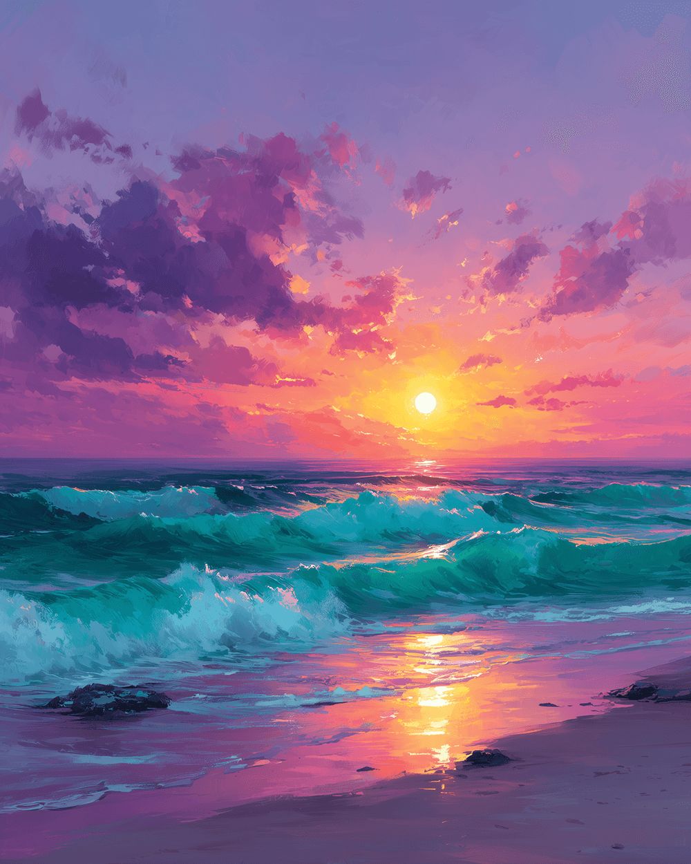 Dreamy purple and pink ocean sunset cross stitch kit for beginners
