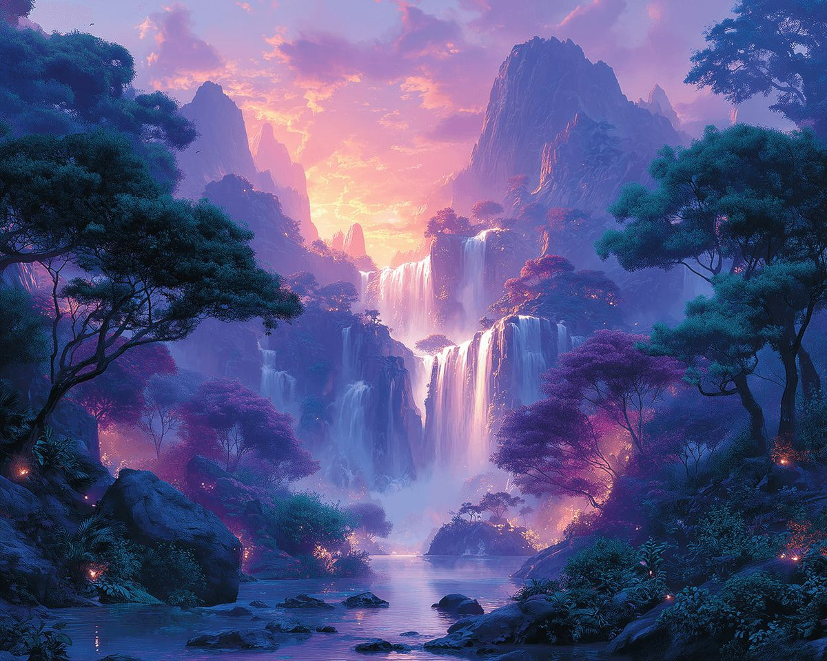 Dreamy purple waterfall paint by numbers kit for beginners