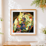 Finished dreamy sleeping women cross stitch artwork displayed