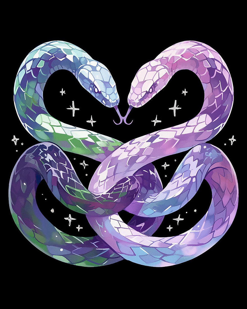 Dreamy twin snakes entwined cross stitch kit for beginners