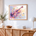 Dreamy violin and butterflies paint by numbers artwork displayed on wall as home decor