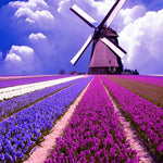 Dutch windmill and tulip fields cross stitch kit for beginners