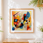 Finished dynamic abstract lines and shapes cross stitch artwork displayed