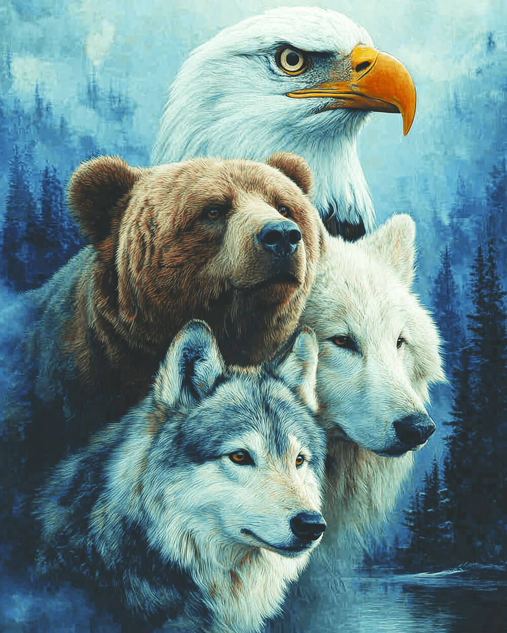 Eagle bear and wolf portrait cross stitch kit for beginners