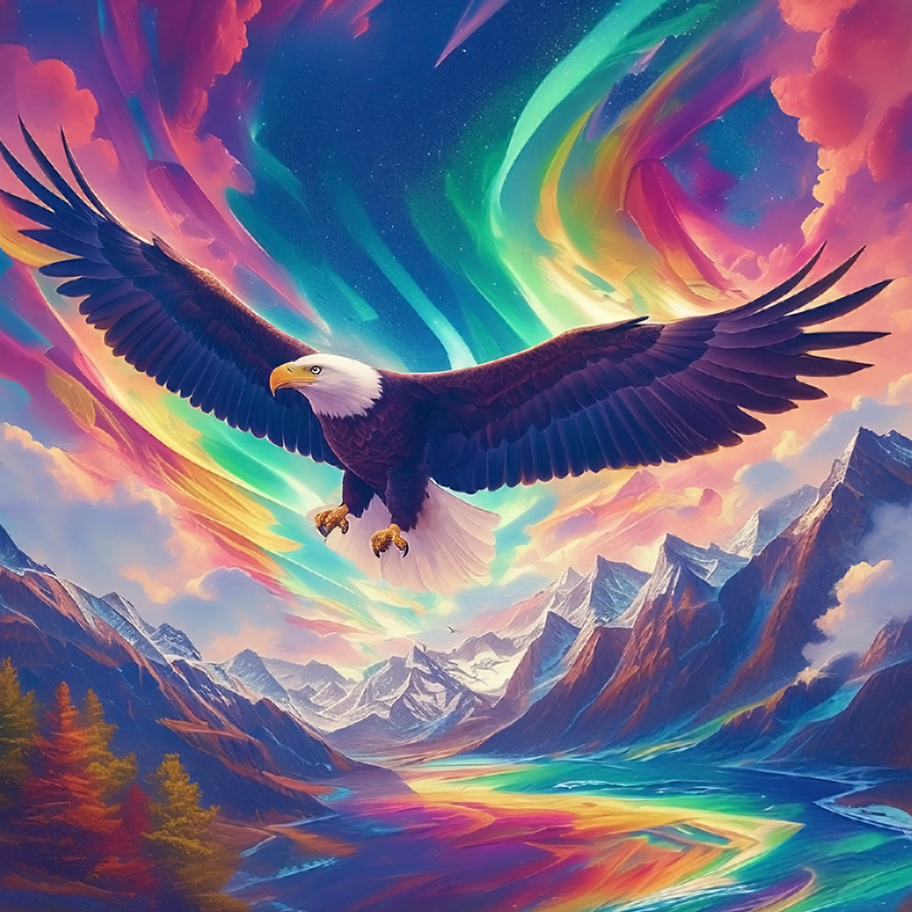 Eagle flying under the aurora cross stitch kit for beginners