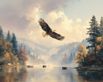 Eagle soaring over a misty lake cross stitch kit for beginners