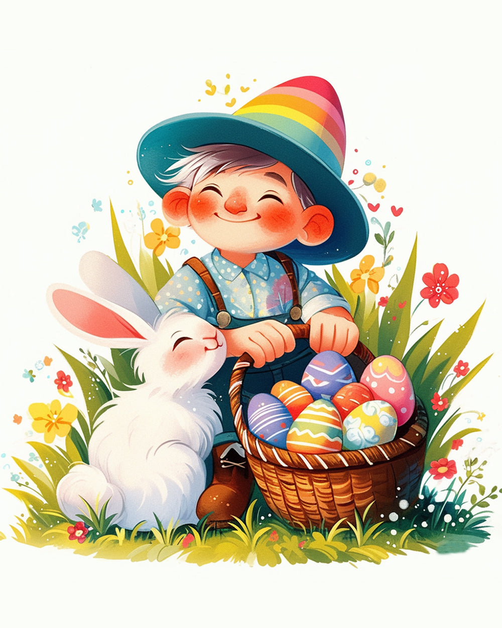 Easter boy with bunny cross stitch kit for beginners