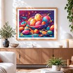 Finished easter eggs in bowl paint by numbers artwork displayed as home decor