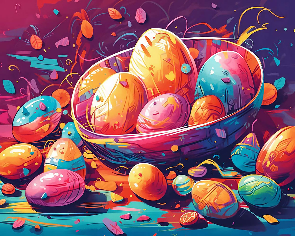 Easter eggs in bowl paint by numbers kit for beginners