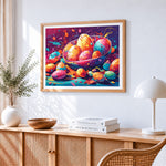 Easter eggs in bowl paint by numbers artwork displayed on wall as home decor