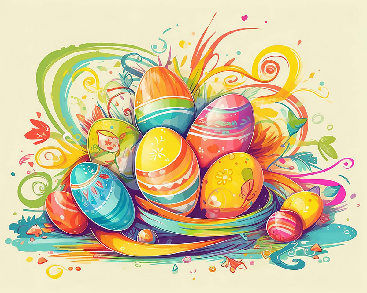 Easter eggs with floral swirls paint by numbers kit for beginners
