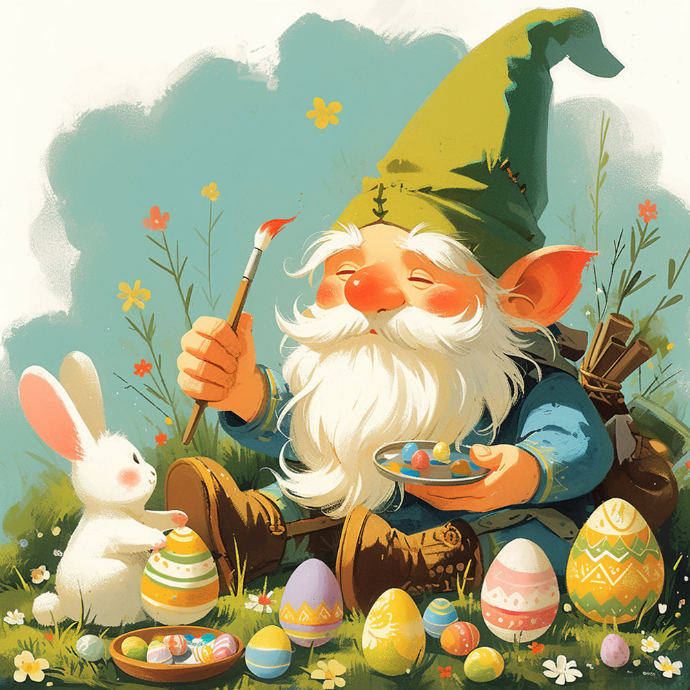 Easter gnome painting eggs cross stitch kit for beginners