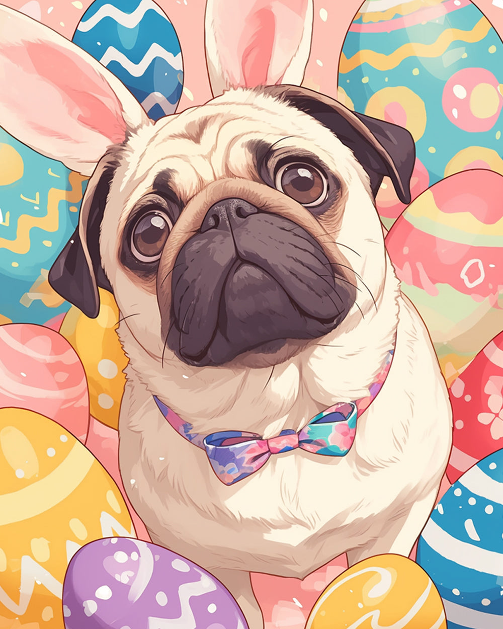 Easter pug with bunny ears cross stitch kit for beginners
