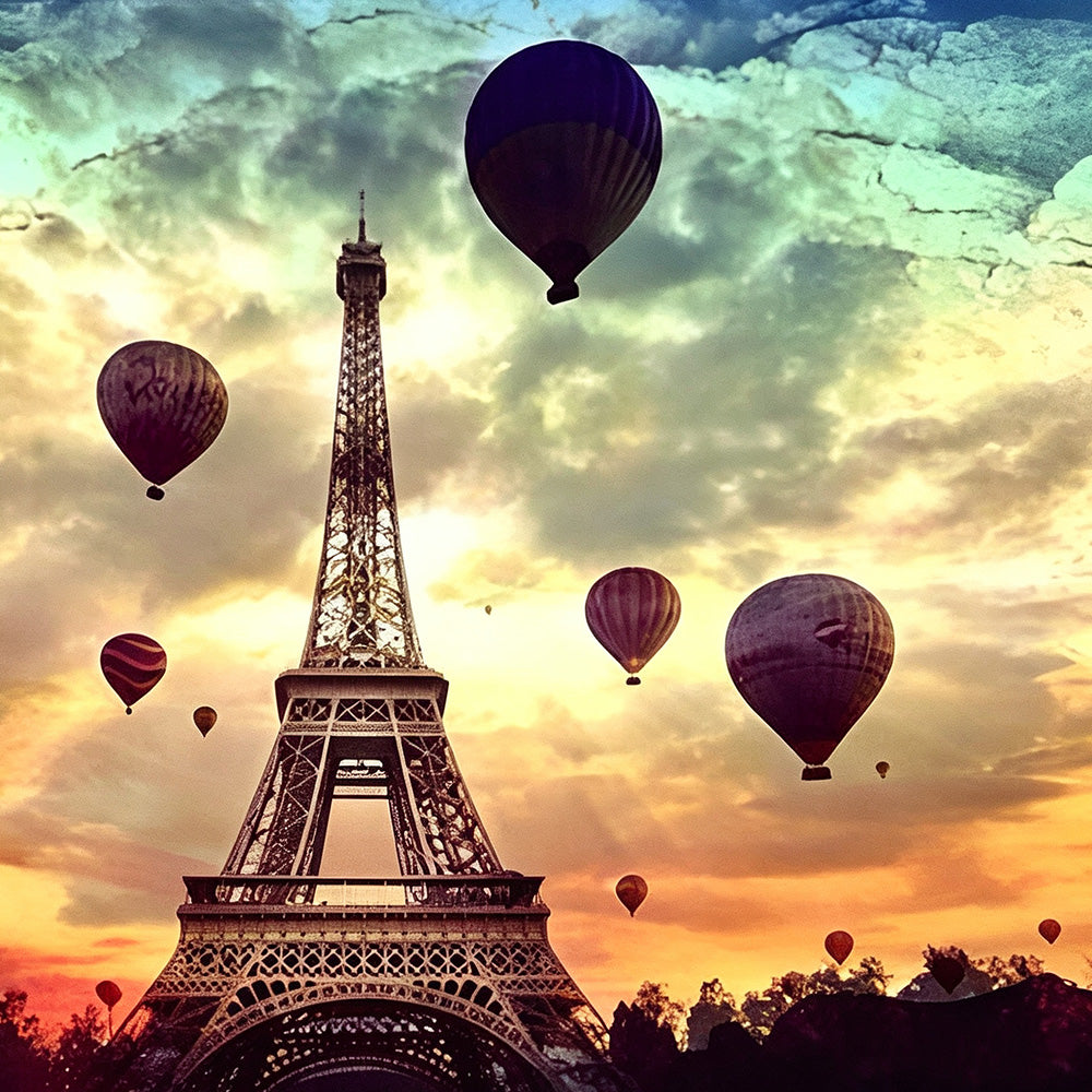 Eiffel tower and hot air balloons cross stitch kit for beginners