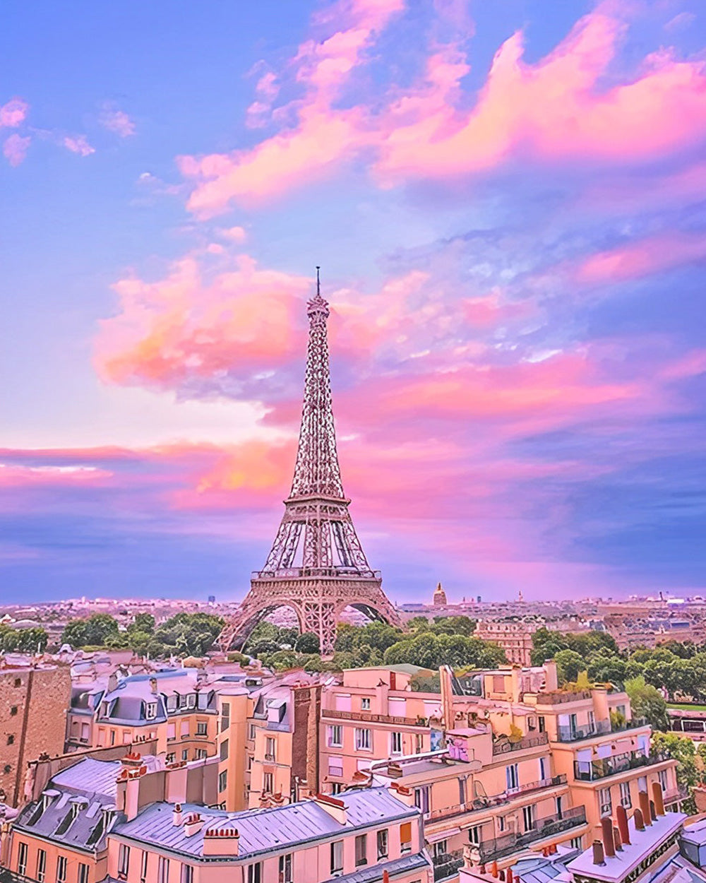 Eiffel tower and pink sunset cross stitch kit for beginners