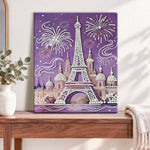 Finished eiffel tower fireworks pearl diamond painting artwork displayed as home decor