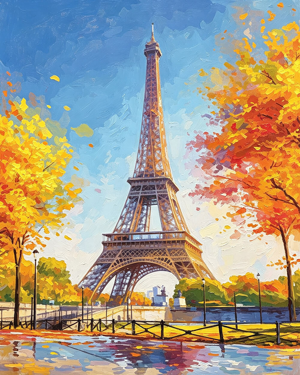Eiffel tower in autumn cross stitch kit for beginners