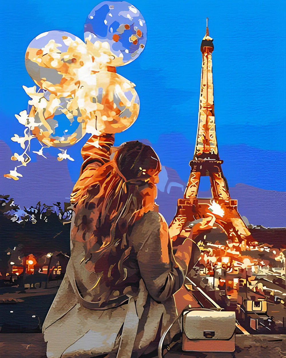 Eiffel tower night and woman cross stitch kit for beginners